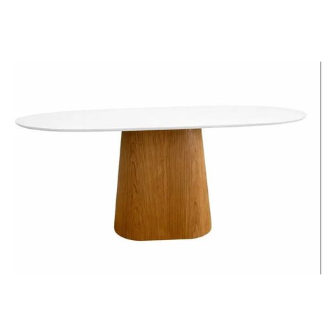 Mesa Jantar Oblongo 160x90cm Laca Branca Cone Oval Freijó