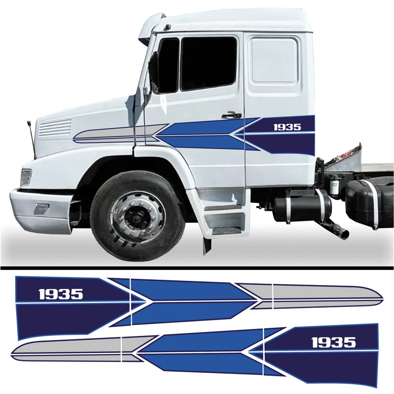 Faixa Mercedes Benz Mb 1935 Adesivo Lateral Caminhão Azul Teu Adesivo