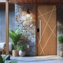 Ver imagem 1 de Kit Porta de Madeira Frisada 215x117cm Batente 14cm Fechadura Digital e Puxador Rodam