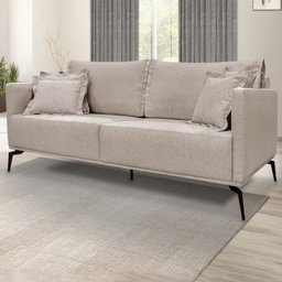 Sofa Sala de Estar Liv 2 Lugares Pes Aço Linho 231 Areia Ezz - 2