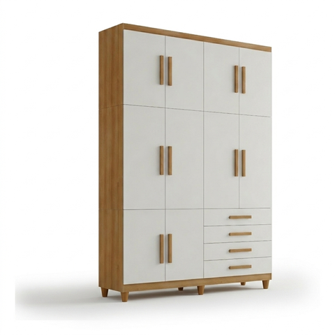 Guarda Roupa Solteiro Triplex 10 Portas 4 Gavetas Cinamomo Off White Formimóveis