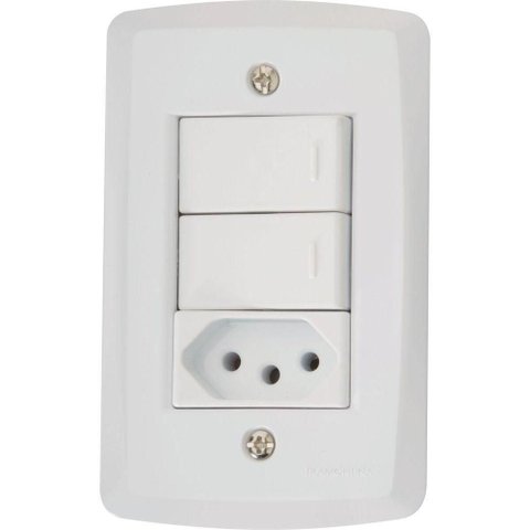 Conjunto 4x2 com 2 Interruptores Paralelos 10 a 250 V e 1 Tomada 2P+T 10 a 250 V Tramontina LUX2