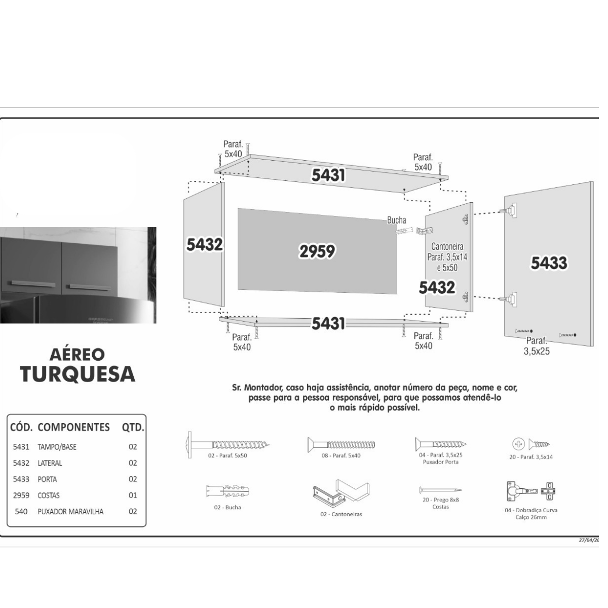 Armario Aéreo 2 Portas para Cozinha Multiuso Quarto Sala 70 Cm - 6