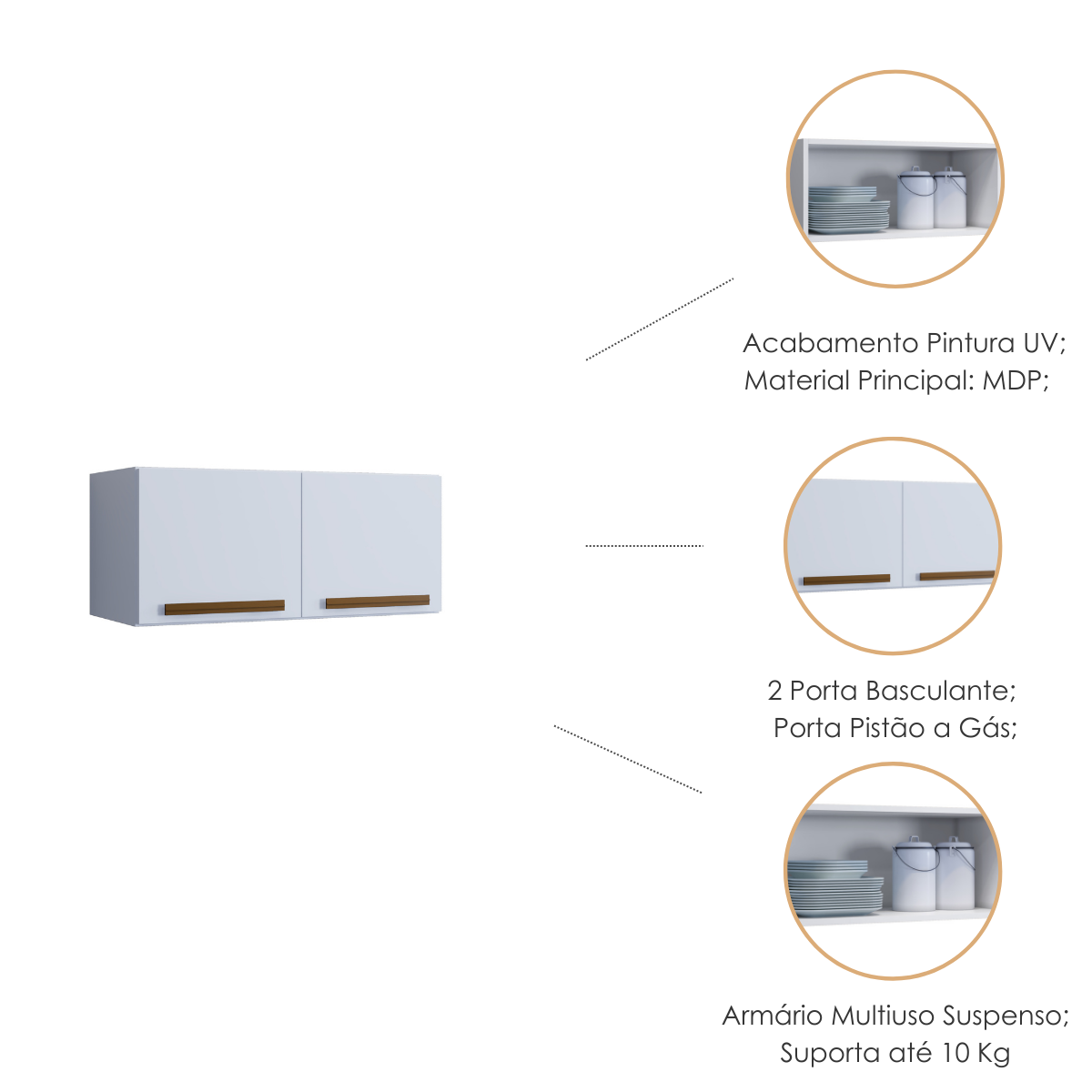 Armario Aéreo 2 Portas para Cozinha Multiuso Quarto Sala 70 Cm - 2