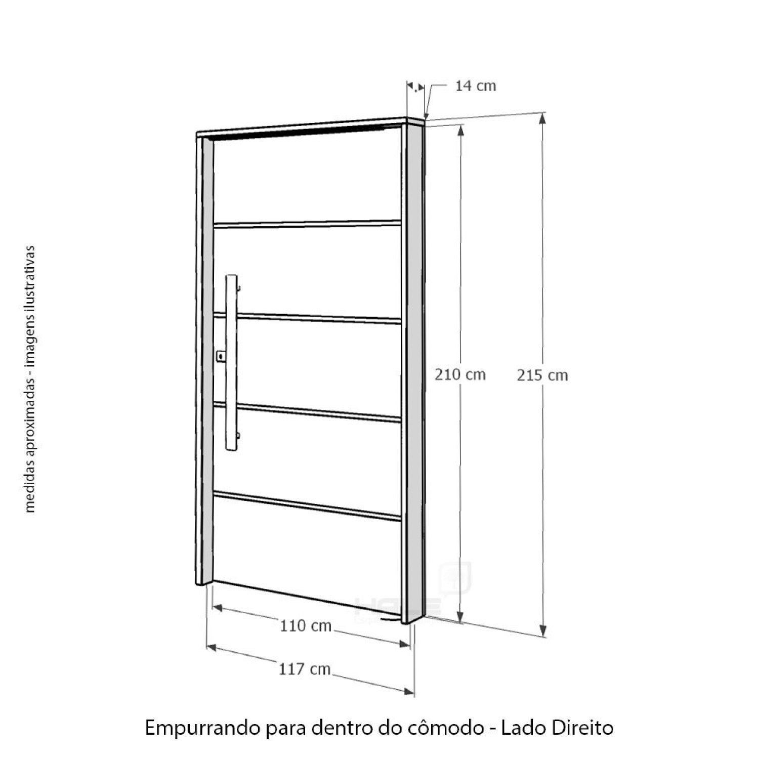 Kit Porta de Madeira com Fechadura Digital 210x110cm Batente 14cm Rodam  - 5