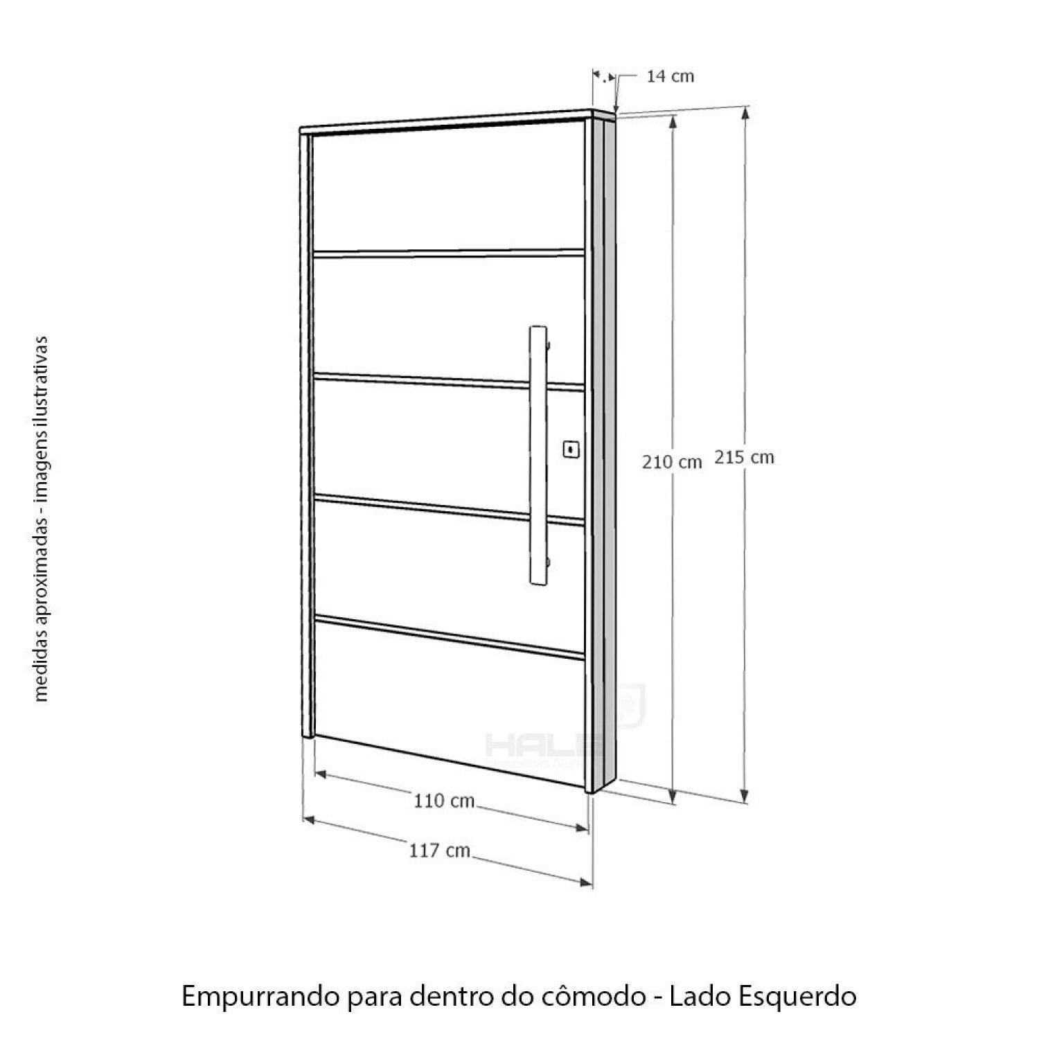 Kit Porta de Madeira com Fechadura Digital 210x110cm Batente 14cm Rodam  - 3