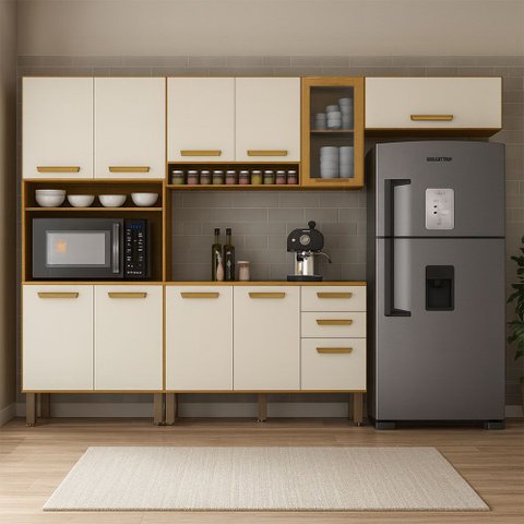 Cozinha Completa Athenas 10 Portas e Nichos e 1 Porta com Vidro Reflecta Mobilihouse