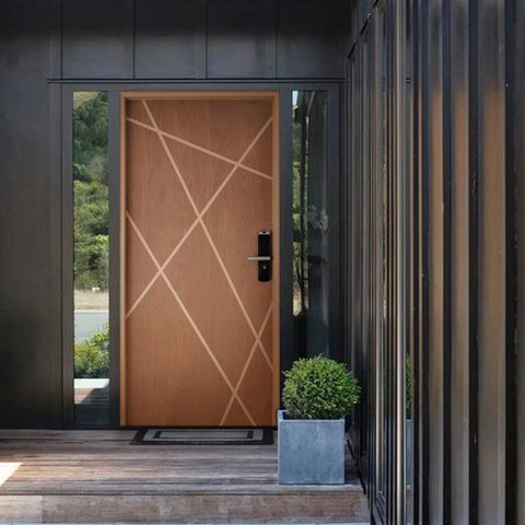 Kit Porta de Madeira com Fechadura Digital 210x110cm Batente 14cm Rodam Abertura Direita