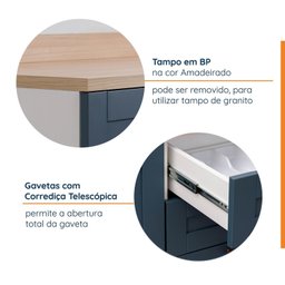Balcão 4 Gavetas 40cm com Tampo Arizona Cabecasa Madeiramadeira - 5