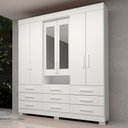 Ver imagem 1 de Guarda-Roupa Casal 6 Portas 9 Gavetas Capelinha com Espelho 100% MDF 179cm Nerina Espresso Móveis Branco