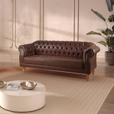 Sofá 3 Lugares Chesterfield Clássico Duque Yescasa Marrom