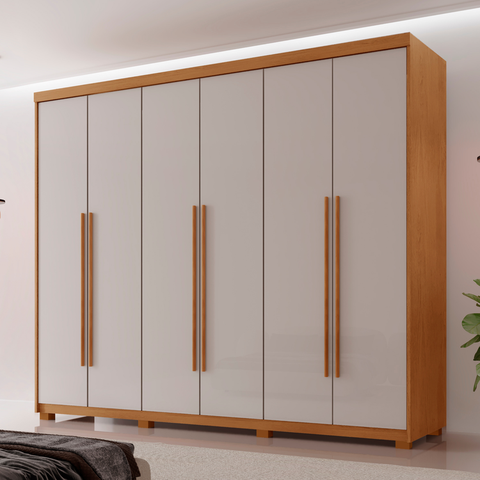 Guarda Roupa Casal 6 Portas 2 Gavetas com Pés MDF Veracruz Off White/Marromle