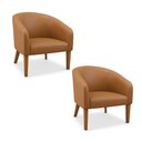 Ver imagem 3 de Poltrona Sala Decorativa Kit 2 Stella Pé Madeira Trapézio Castanho Sintético Pu D03 - D’Rossi