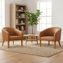 Ver imagem 1 de Poltrona Sala Decorativa Kit 2 Stella Pé Madeira Trapézio Castanho Sintético Pu D03 - D’Rossi