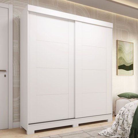Guarda-Roupa Casal 2 Portas de Correr 100% MDF 160cm Boldina Espresso Móveis Branco