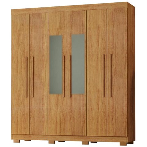 Guarda Roupa Casal 6 Portas com Espelho 201 cm Porto Bello Cedro Rudk