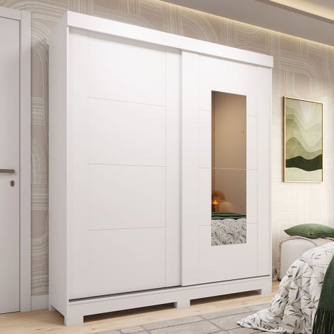 Guarda-Roupa Casal 2 Portas de Correr com Espelho 100% MDF 160cm Boldina Espresso Móveis Branco