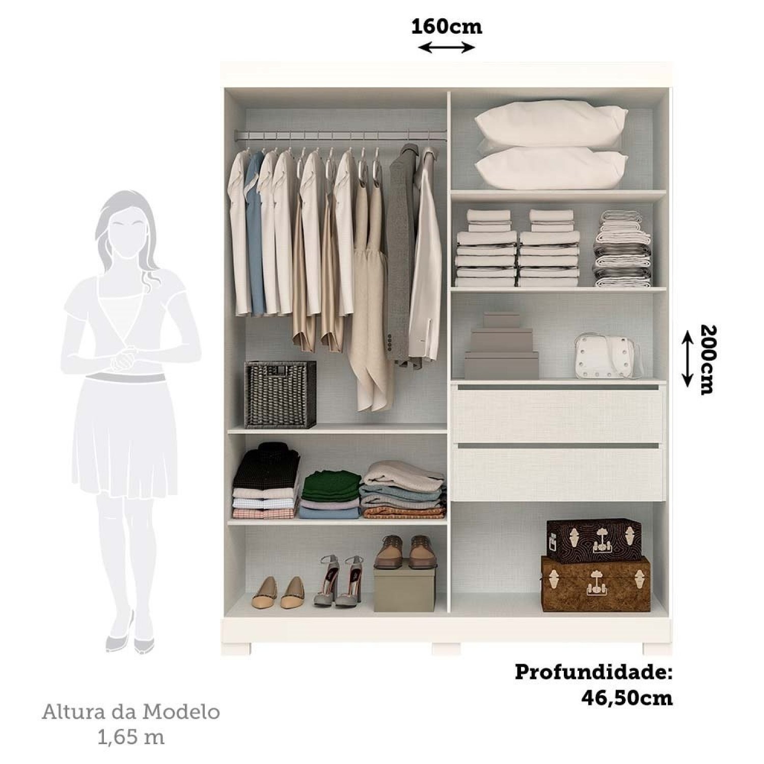 Guarda Roupa Casal 160cm 2 Portas de Correr com Espelhos 100% MDF Boldina Espresso Móveis - 3