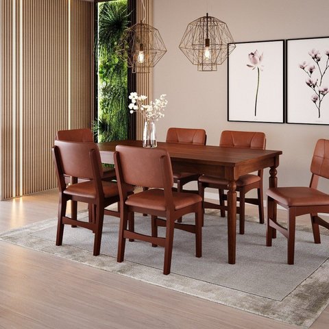 Conjunto de Mesa com 6 Cadeiras Sabrina Marrom/Nozes