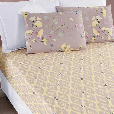 Jogo de Lençol Ayla Casal Queen 3 Peças Microfibra Estampada Floral - Lavanda