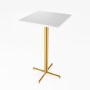 Ver imagem 2 de Jogo Mesa Alta Bistrô Quadrada Branca 2 Banqueta Confort Estofado Dourado Don Castro Deco