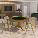 Ver imagem 1 de Conjunto Mesa de Jogos Bellagio e 6 Cadeiras Madeira Poker Base Estrela Linho Offwhite/mel