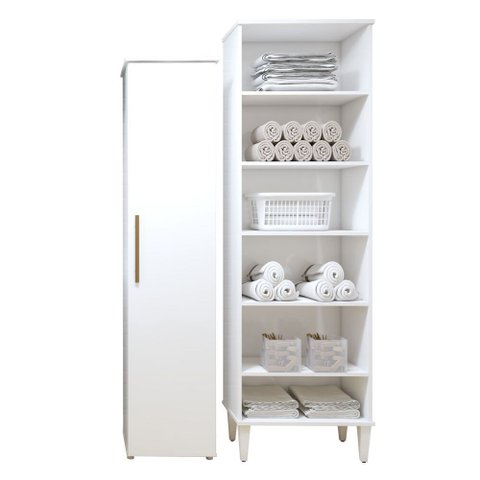Lavanderia Modulada Campinas 2 Armários Multiuso 1 Porta 9 Prateleiras - Kaiki Móveis Branco