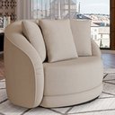 Ver imagem 2 de Kit 2 Poltronas Decorativas Base Giratória Galáxia com Almofadas Linho Off White G45 - Gran Belo