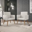 Ver imagem 1 de Kit 02 Poltrona Decorativa Cadeira Escritório Recepção Linho Cor:Linho Bege