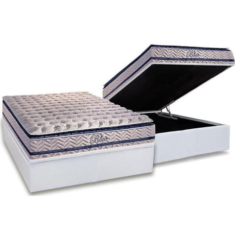 Cama Box Baú Casal: Colchão Molas MasterPocket Ensacadas Paropas Blue + Base CRC Courano White(138x1