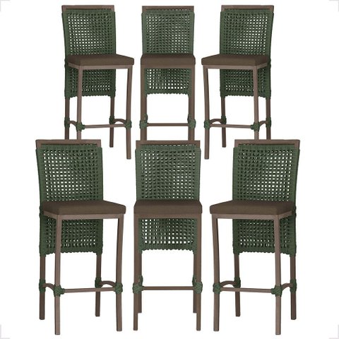 6 Banqueta em Alumínio Roma Marrom Corda Náutica Tecido 9