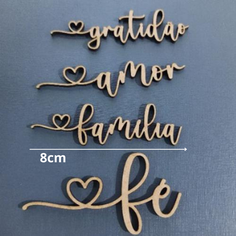 15 kits Aplique Escrita 8cm - Branco - Amor, Familia, Fé e Gratidão