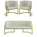 Ver imagem 3 de Kit 2 Poltronas + Sofá 2 Lugares Base de Metal Gold Bouclê Cor:bege