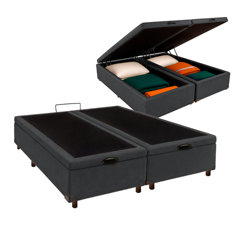 Cama Box Bau Queen Blindado Nature Cinza 158x198