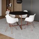 Ver imagem 1 de Mesa Industrial Jantar Preta 110cm Redonda Base V com 4 Poltronas Brancas Eames Eiffel Base Cobre