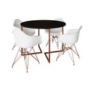 Ver imagem 2 de Mesa Industrial Jantar Preta 110cm Redonda Base V com 4 Poltronas Brancas Eames Eiffel Base Cobre