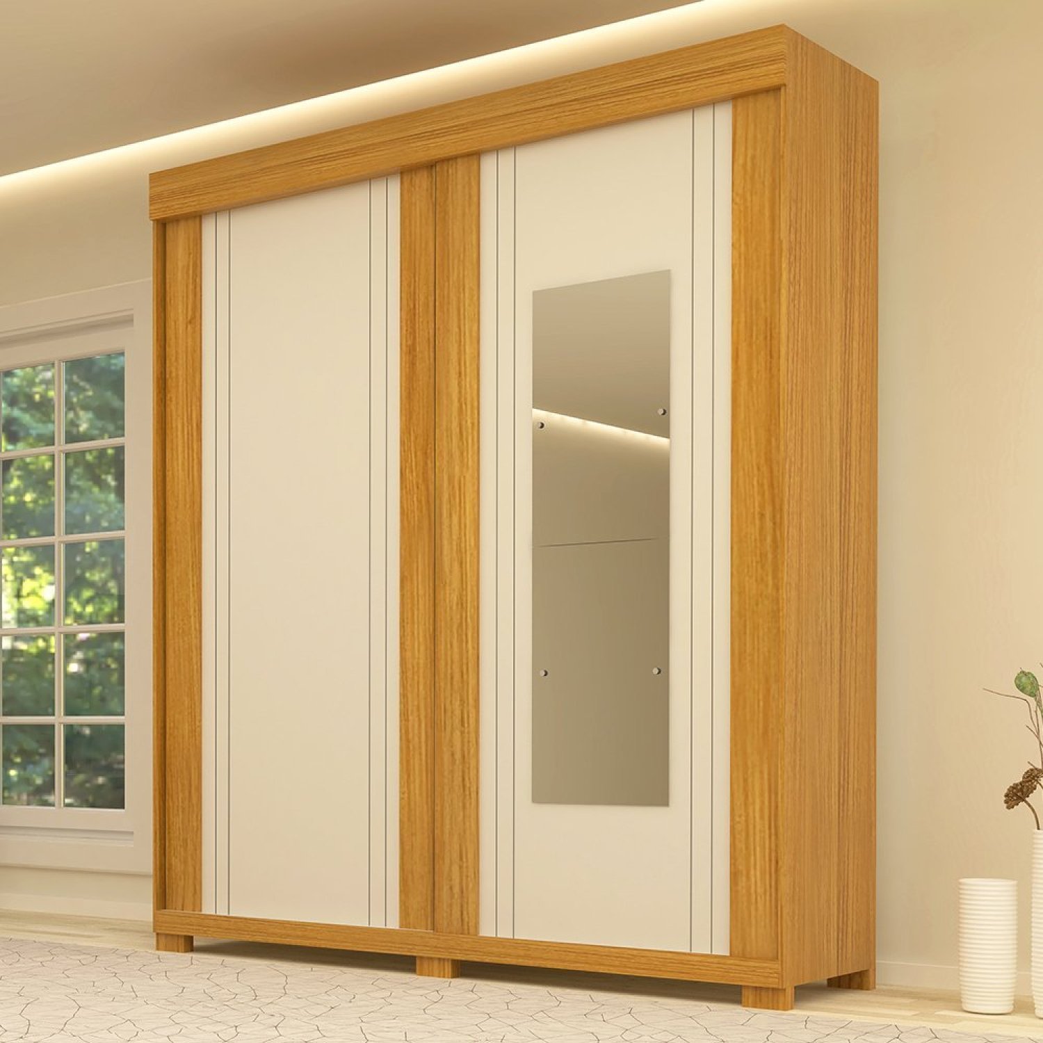 Guarda Roupa Casal 180cm 2 Portas de Correr com Espelhos Flex Color 100% MDF Yasamen Espresso Móveis