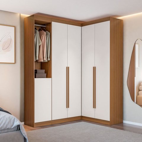 Guarda-Roupa Casal Modulado Andorra 5 Portas 4 Gavetas Freijó/Branco - Pnr Móveis