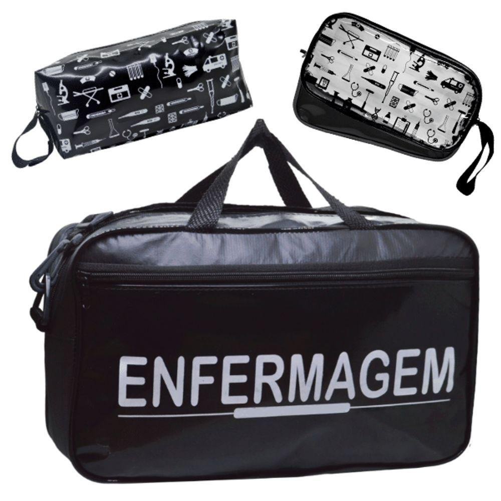 Kit Bolsa Cores Exclusiva para Estagio Modelo Preto Enfermagem