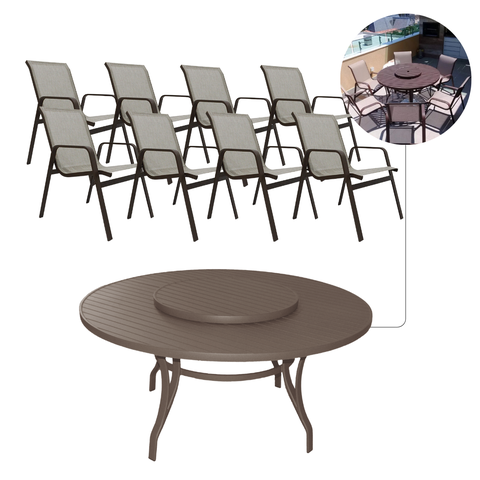 Mesa Giratória 1,80m + 8 Cadeiras Sevilha Tela Capuccino Piscina Lazer