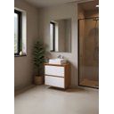 Ver imagem 1 de Gabinete para Banheiro com Cuba e Espelheira 60cm MDF Freijo com Branco Dubai - On Móveis