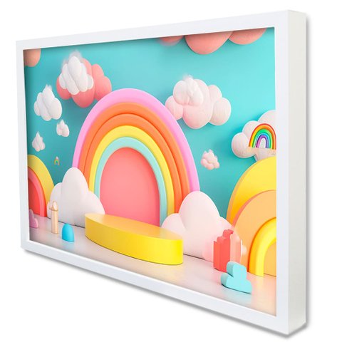 Quadro Decorativo Arco Iris em Moldura Caixa Tacolado Moldura Caixa 3cm Branca sem Vidro 30 X 40cm