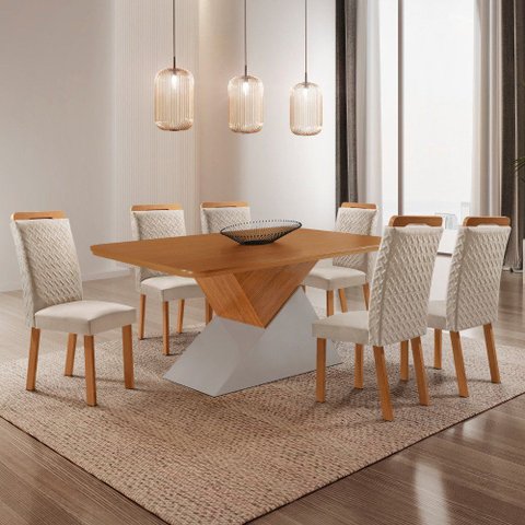 Mesa de Jantar Aster 180 cm Tampo MDF Laminado Canto Copo com 6 Cadeiras Aline