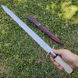 Adaga Punhal Afiado em Aço Inox 420 Hickmann Cabo de Osso 14 polegadas Bainha Couro - 2