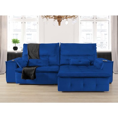 Sofá Fusion 2.80m Elétrico com Usb e Vibro Massagem - Azul