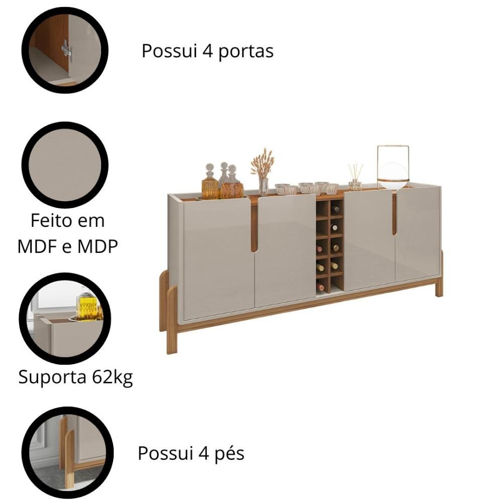 Buffet 190cm 4 Portas com Adega Lizz Casa D Off White/cedro - 5