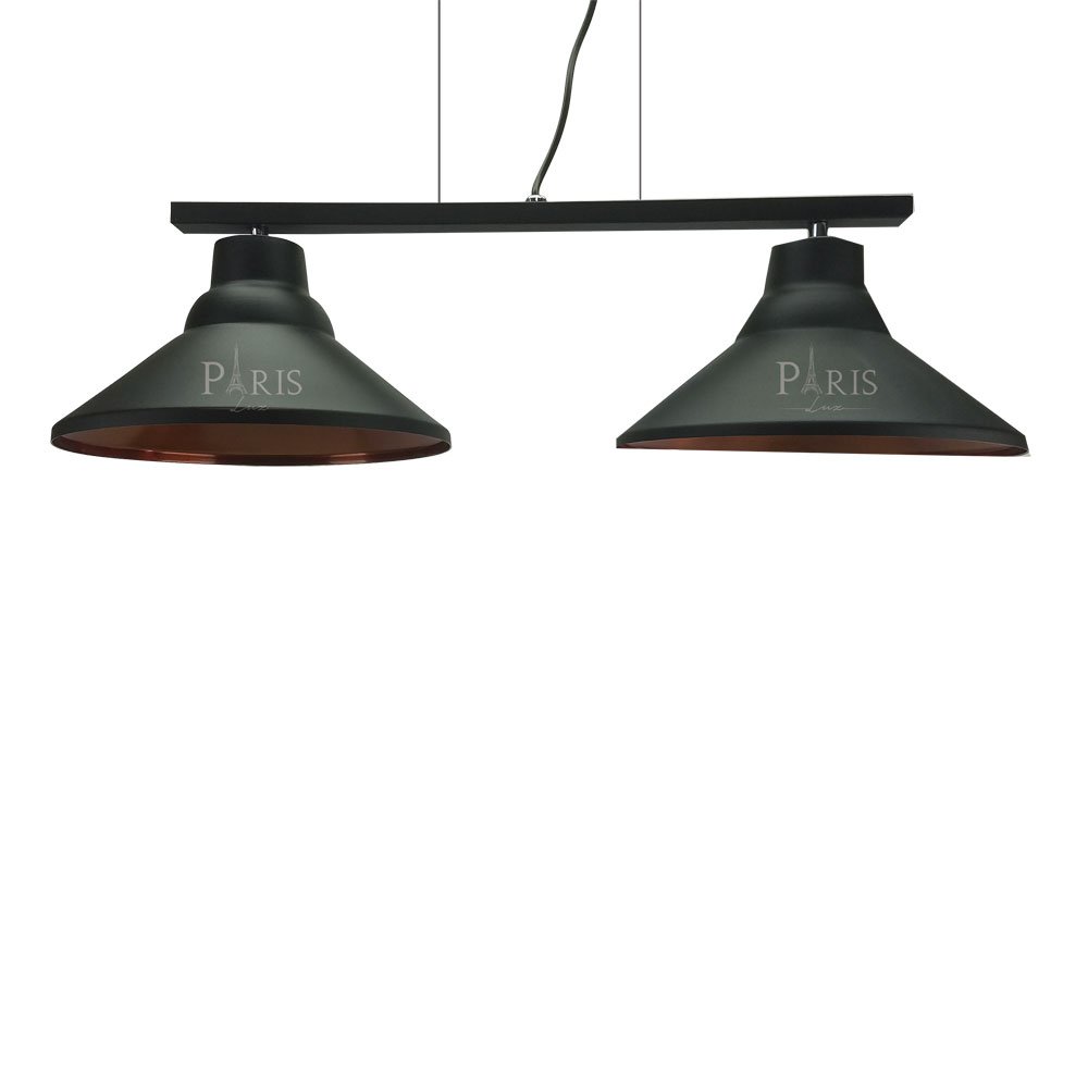 Pendente Sinuca Cone Duplo 60cm Preto/Cobre 2 Lâmpadas - 1