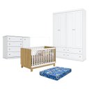 Ver imagem 1 de Quarto de Bebê Americano 6 Portas Com berço Americano Mini Cama Q Encanto Slim Branco Acetinado - Qm