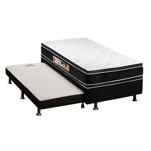 Cama Box c/Auxiliar Solteiro Colchão Espuma Castor D33 Black e White DF + Base CRC Courano Black(88