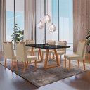 Ver imagem 1 de Conjunto Sala de Jantar Mesa Viena Madeira Maciça 160x90cm Tampo Retângular Vidro Preto com 6 Cadeir